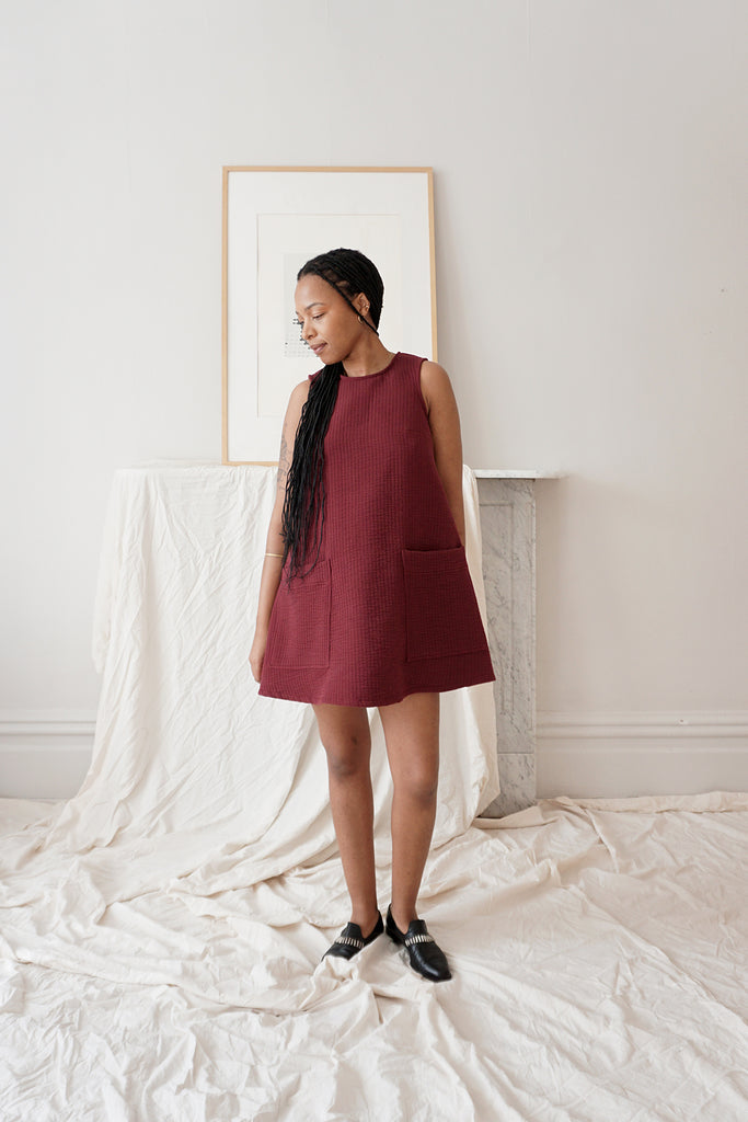 SAMPLE - LOTTIE DRESS QUILTED BURGUNDY GAUZE