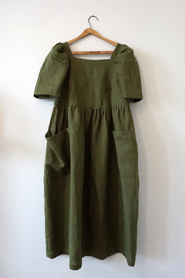 SAMPLE - POLLY DRESS OLIVE LINEN