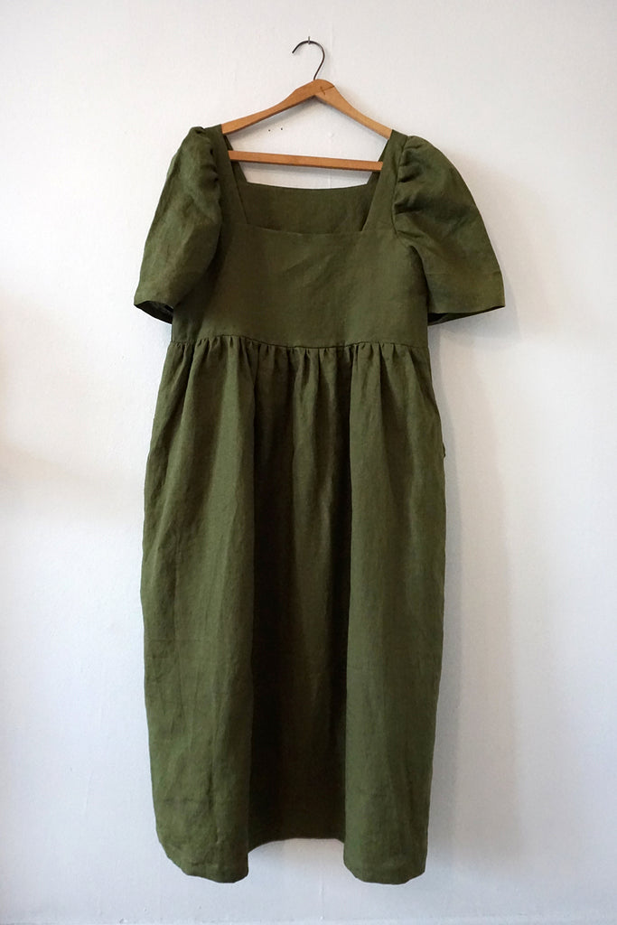 SAMPLE - POLLY DRESS OLIVE LINEN