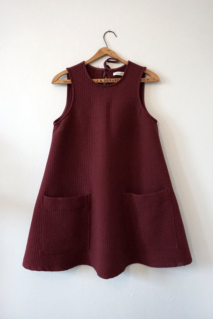 SAMPLE - LOTTIE DRESS QUILTED BURGUNDY GAUZE