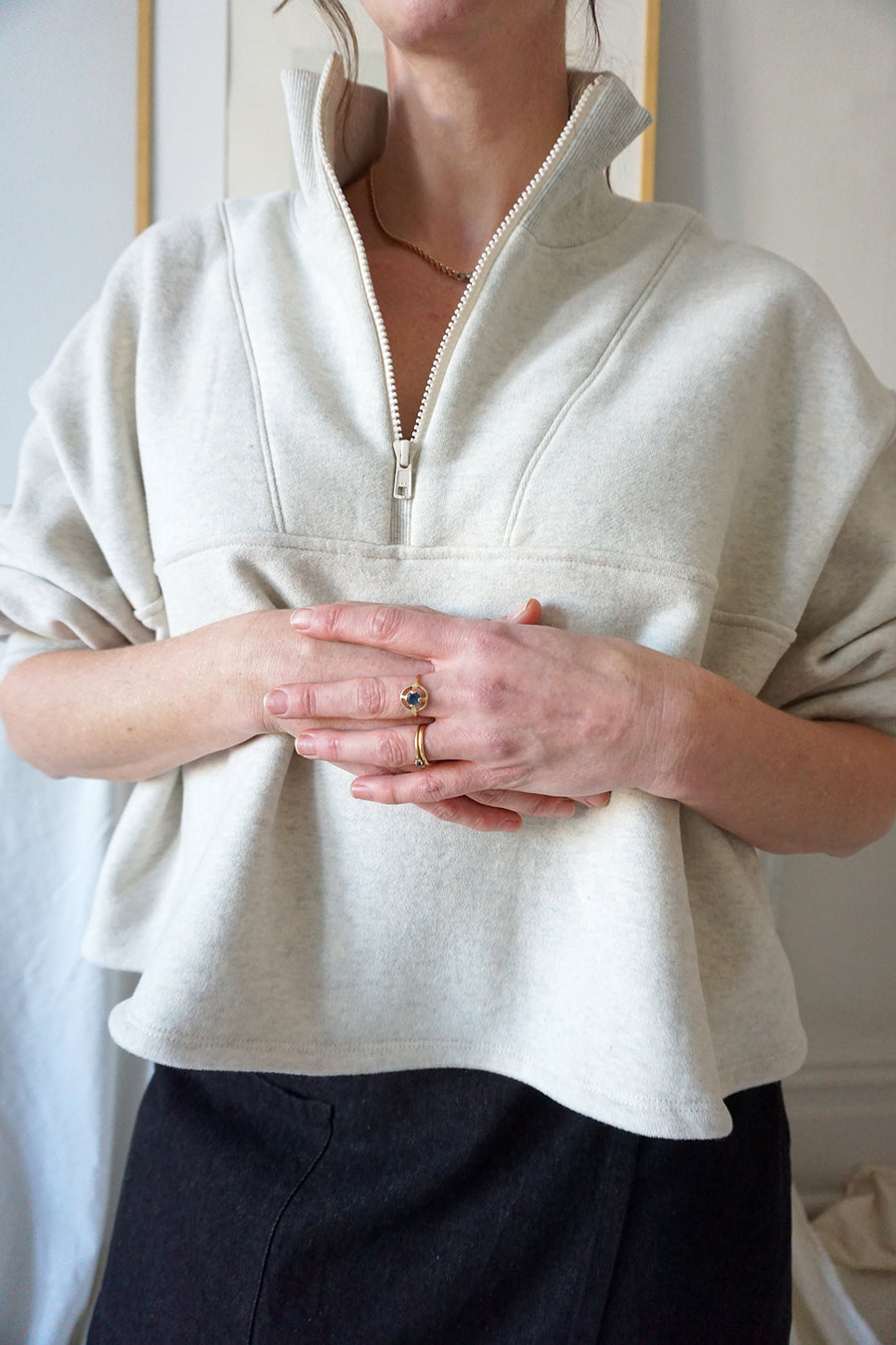 SHRUNKEN HALF ZIP - HEATHER