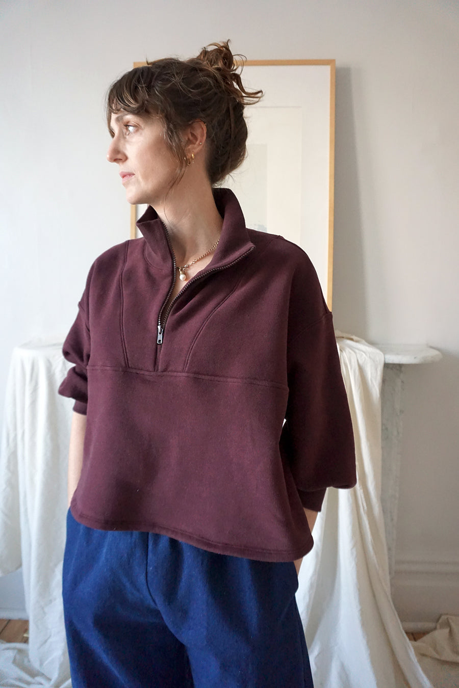 SHRUNKEN HALF ZIP - WINE